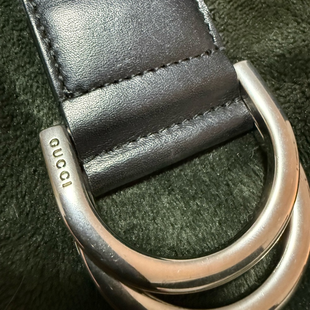 Gucci d ring belt black and grey. Leather and stainless. Like new.
